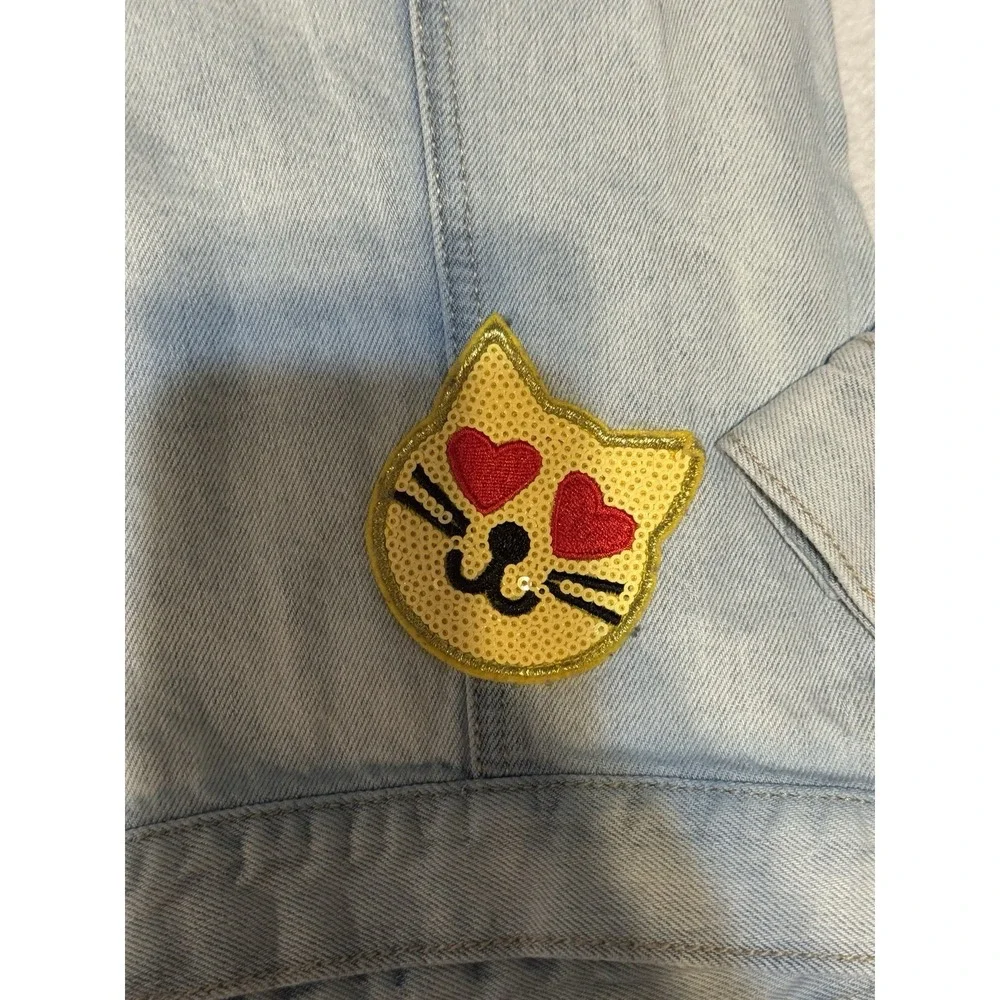 Gap Kids XL Emoji Patch Denim Jacket Light Wash Girl‎ 12-13Y Sequin Fun SPR18
